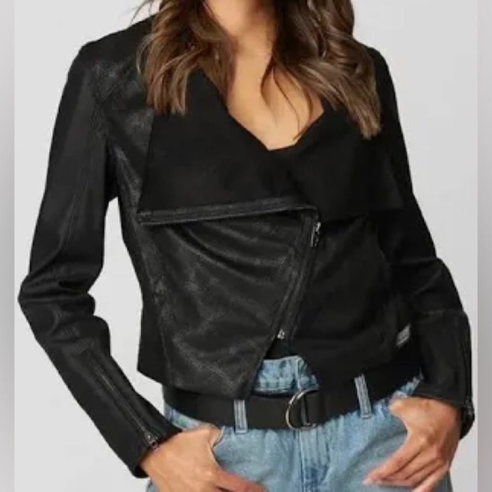 Blank NYC Venom Faux Leather Drape Front Jacket M